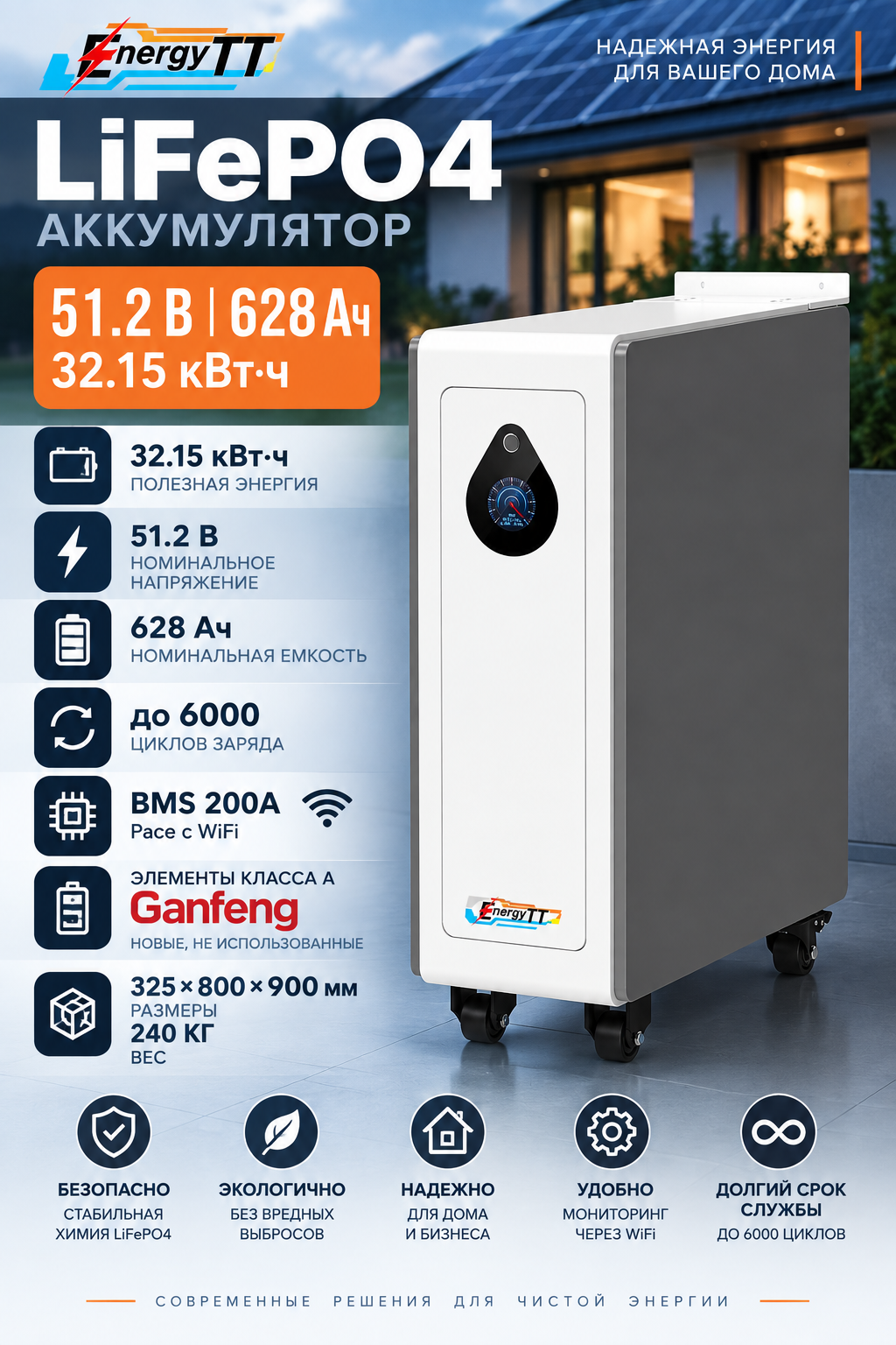 LiFePO4 аккумулятор 51.2В 628Ач